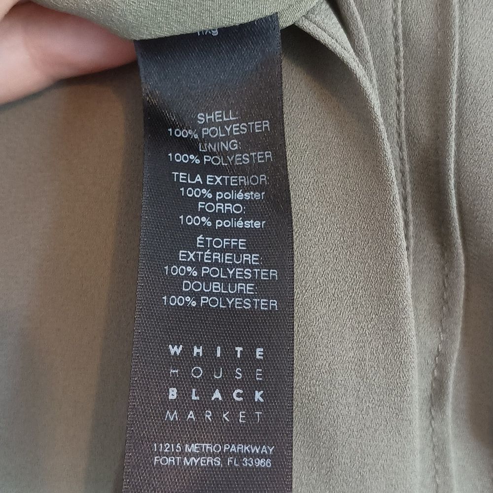 White House Black Market Olive Green Pleated V-Neck Long Sleeve Dress - Picture 4 of 16